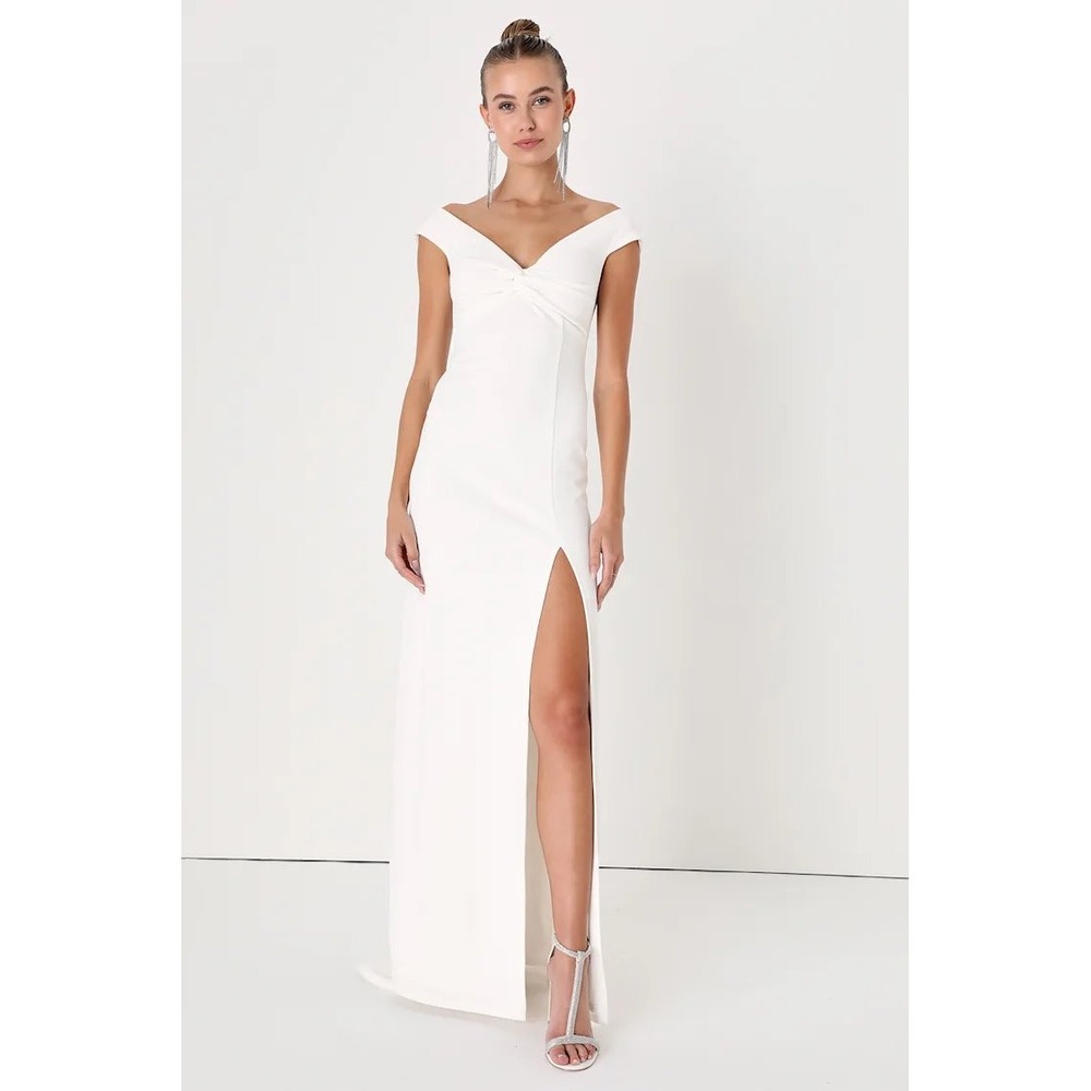 Lulus Love to Pose White Off The Shoulder Twist Front Maxi Dress Size Large